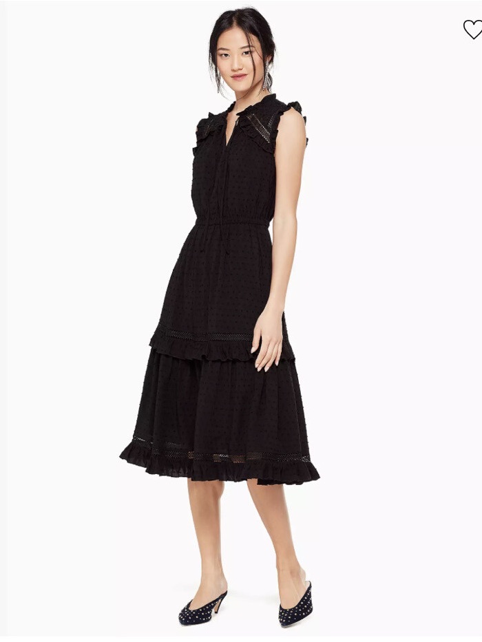 Kate Spade Broome Street Swiss Dot Sleeveless Black Midi Dress 25666